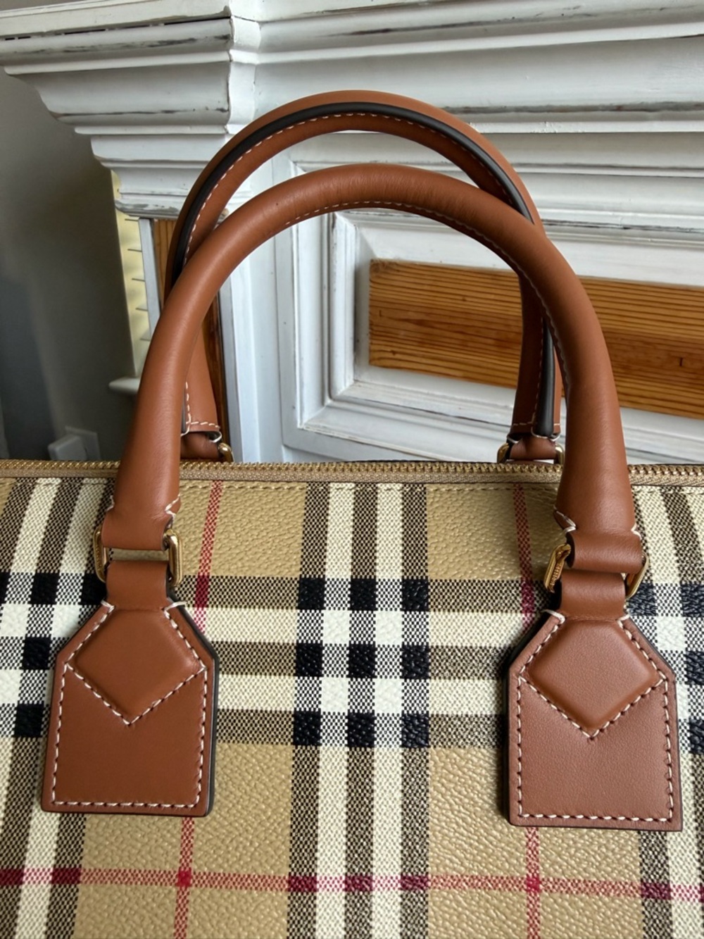 Burberry Medium Check Bowling Bag handle and shoulder carry w/ free purse charm! - Picture 6 of 16